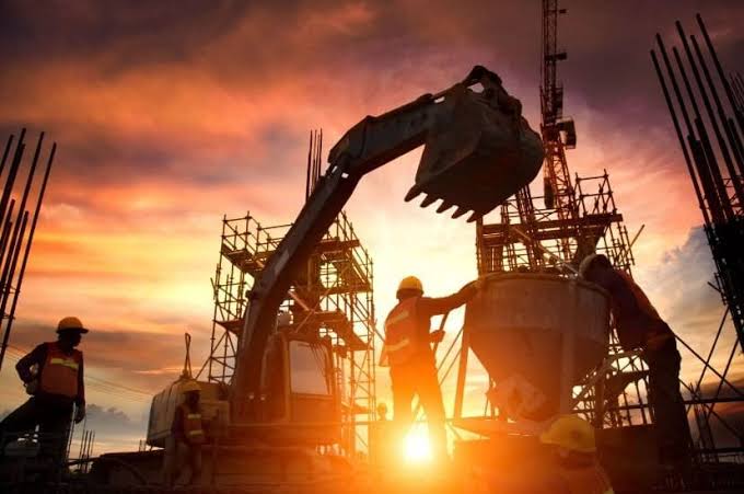 Construction site at sunset