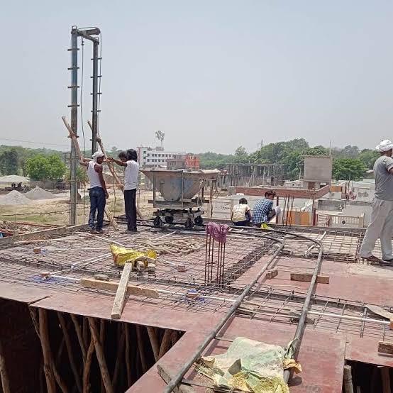 Rooftop construction work in progress