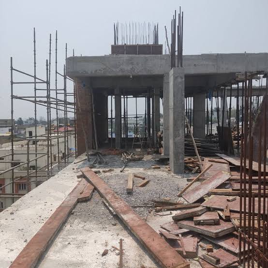 Rooftop reinforcement and concrete work in progress
